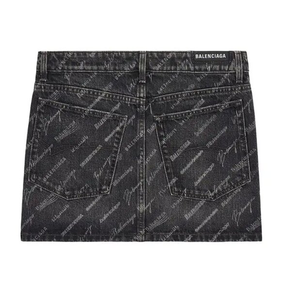 NWT Balenciaga Logomania Mini Skirt Black Denim Allover Logo Print Fitted - Picture 2 of 13
